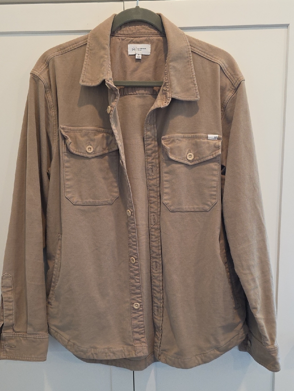 AG Los Angeles Tan Shacket with White Label